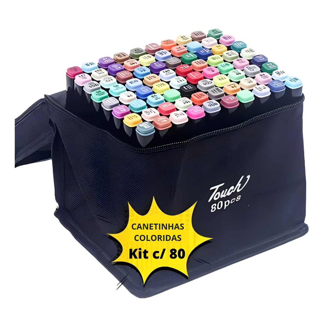 Kit Colorarte Pro – 48, 60 ou 80 Canetas Coloridas Ponta Dupla com Estojo