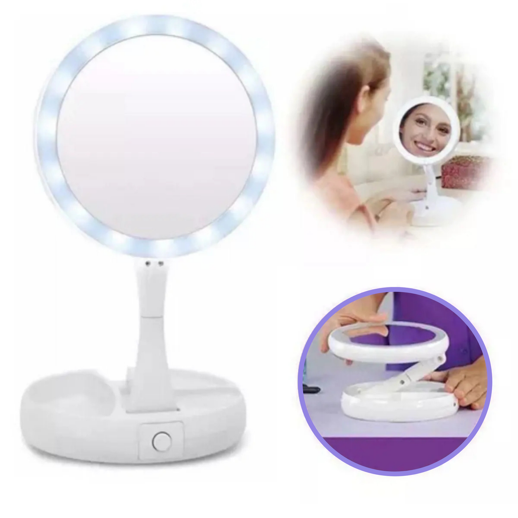 LumiVanity – Espelho Camarim Dobrável com Organizador