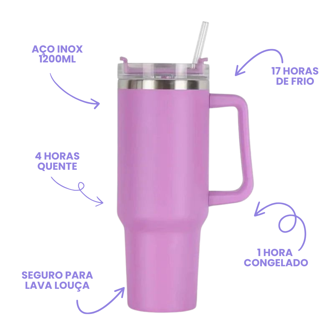 Copo Térmico Inox com Alça e Canudo - 1200ml