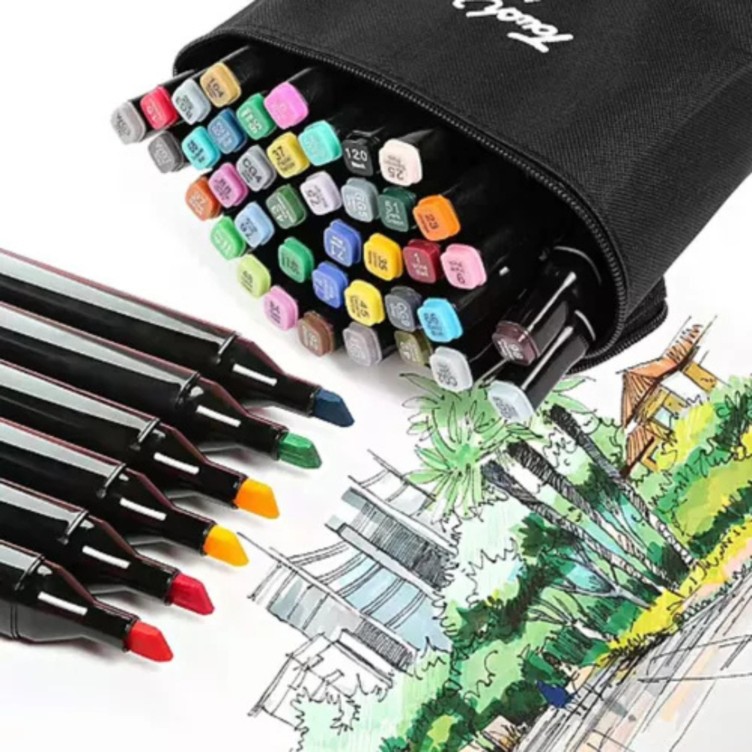 Kit Colorarte Pro – 48, 60 ou 80 Canetas Coloridas Ponta Dupla com Estojo
