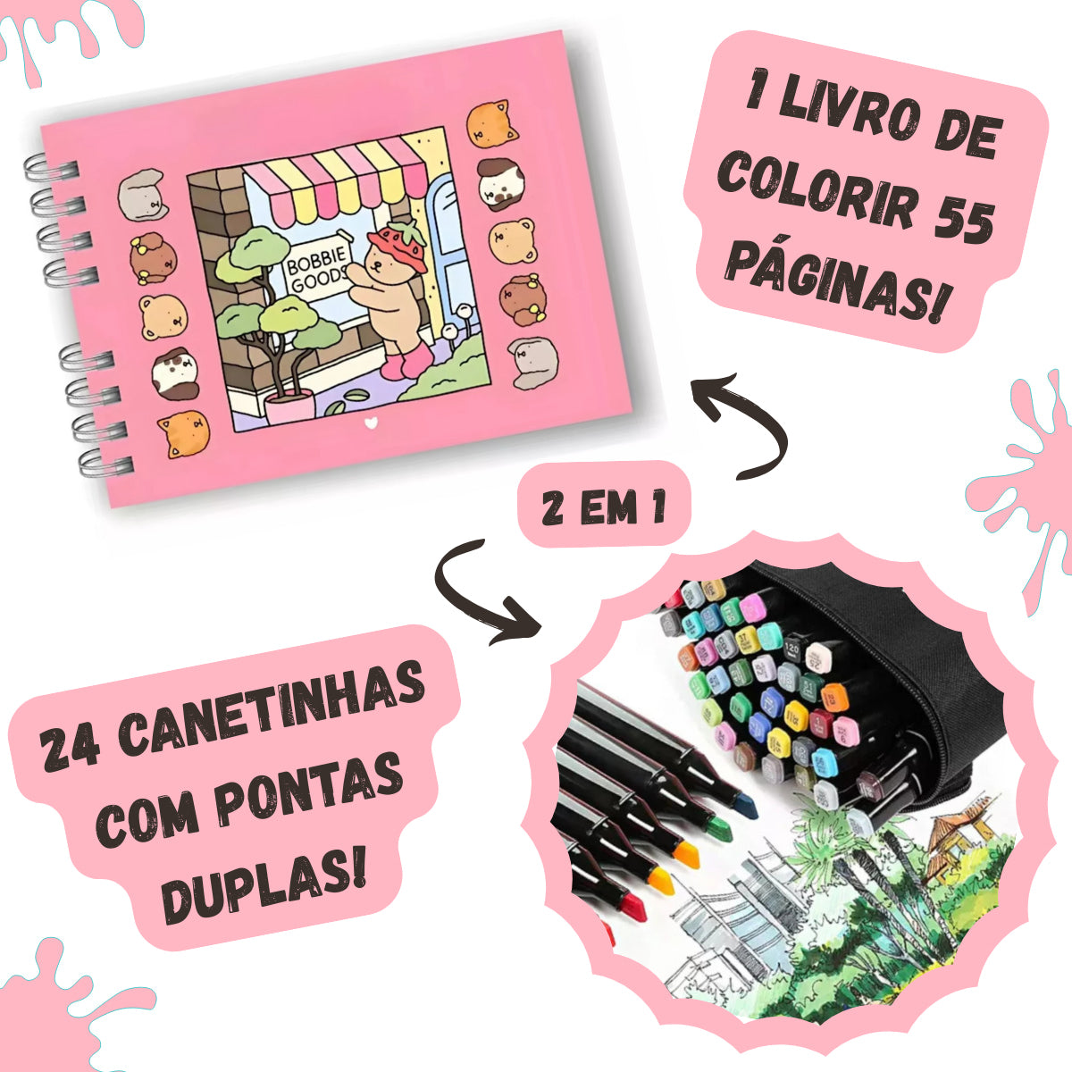 Kit Colorarte – Livro + 36, 60 ou 80 Canetas
