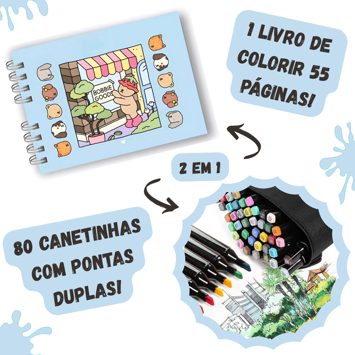 Kit Colorarte – Livro + 36, 60 ou 80 Canetas