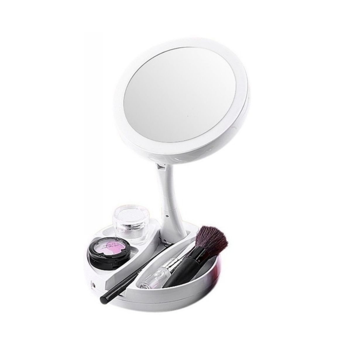 LumiVanity – Espelho Camarim Dobrável com Organizador