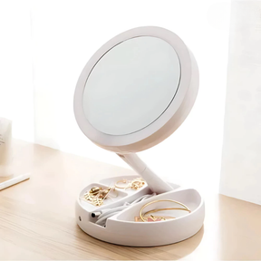 LumiVanity – Espelho Camarim Dobrável com Organizador